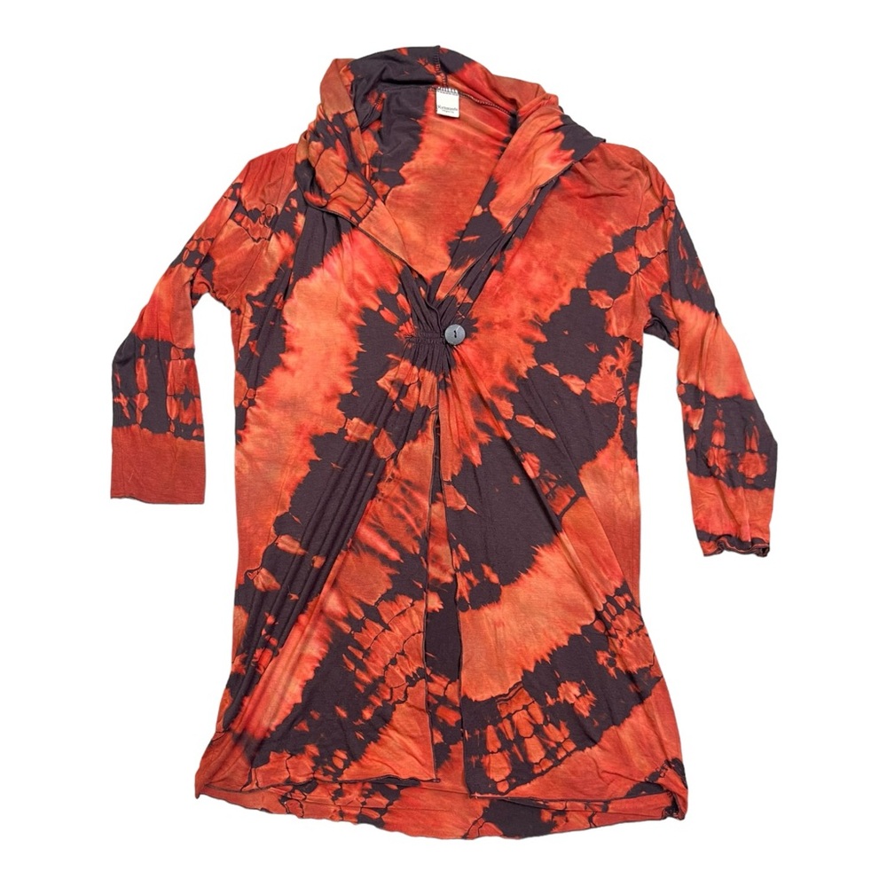 Vintage Kathmandu Imports Women Cardigan Tie-Dye red Black Long Sleeve One size